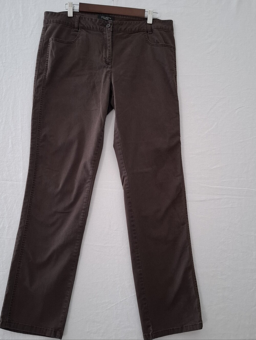 Talbots Signature Straight Leg Twill Pants Size 14 Chocolate Brown